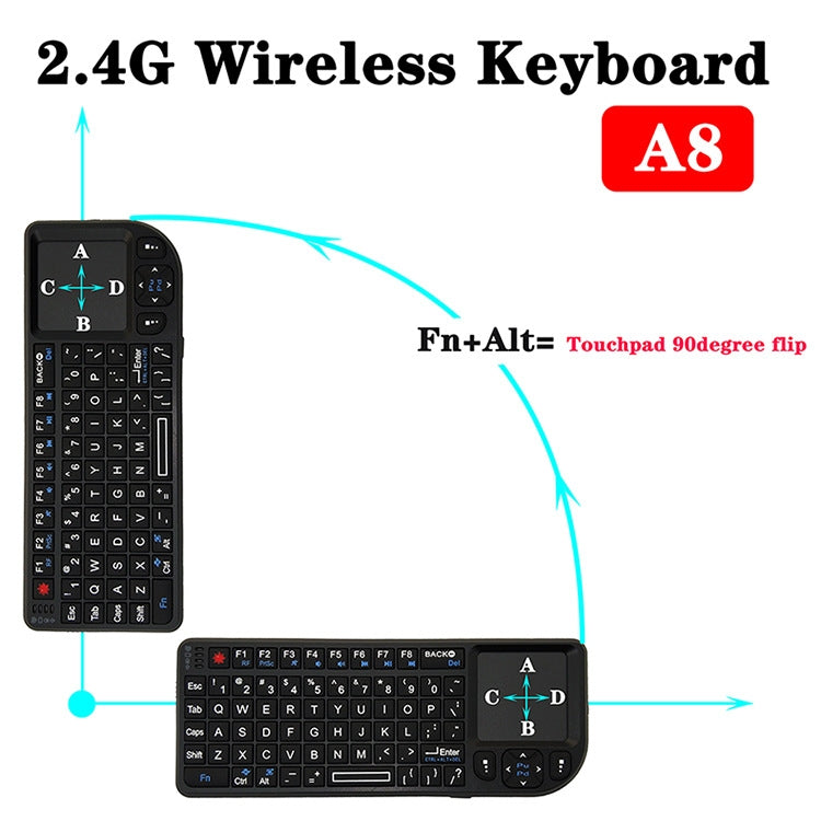 Lisslune | A8 Mini Wireless Mouse and Keyboard with Laser Touchpad Keyboard, Color: English White Backlight