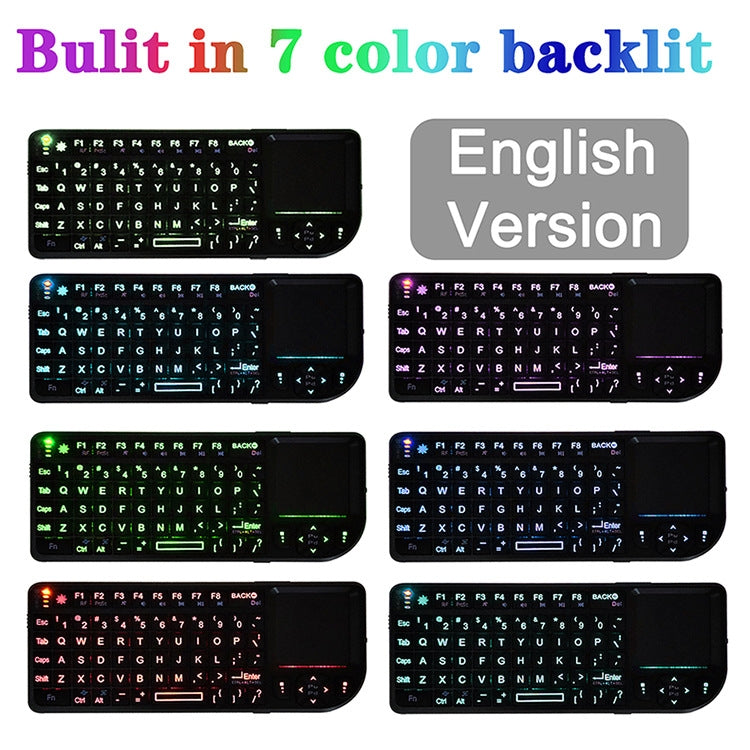 Lisslune | A8 Mini Wireless Mouse and Keyboard with Laser Touchpad Keyboard, Color: English Colored Backlighting