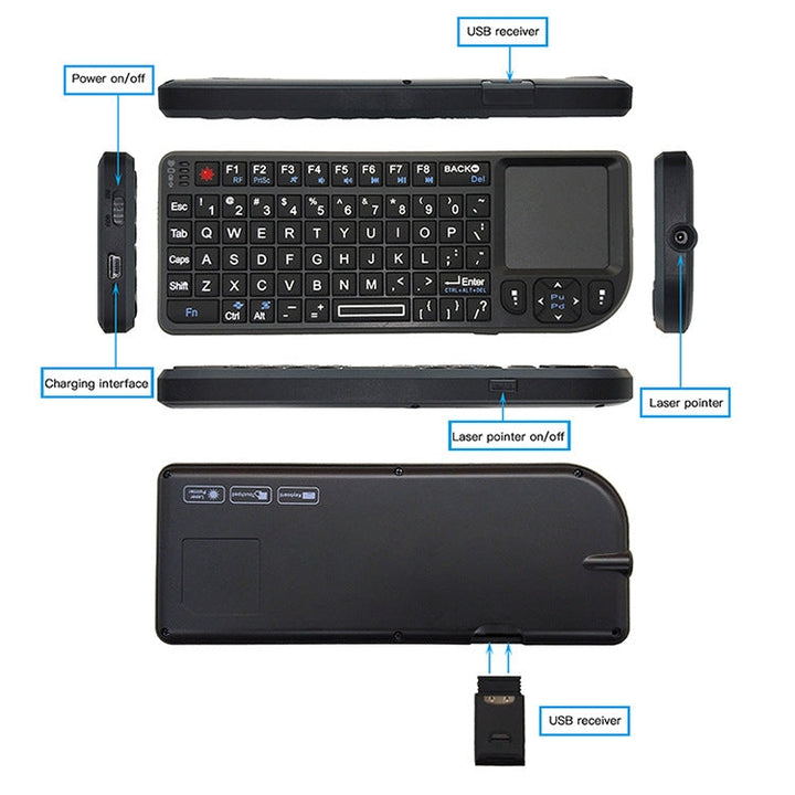 Lisslune | A8 Mini Wireless Mouse and Keyboard with Laser Touchpad Keyboard, Color: English Colored Backlighting