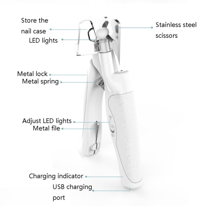 Pet LED Light Nail Depth Anti-Bloodline Nail Clipper (White)