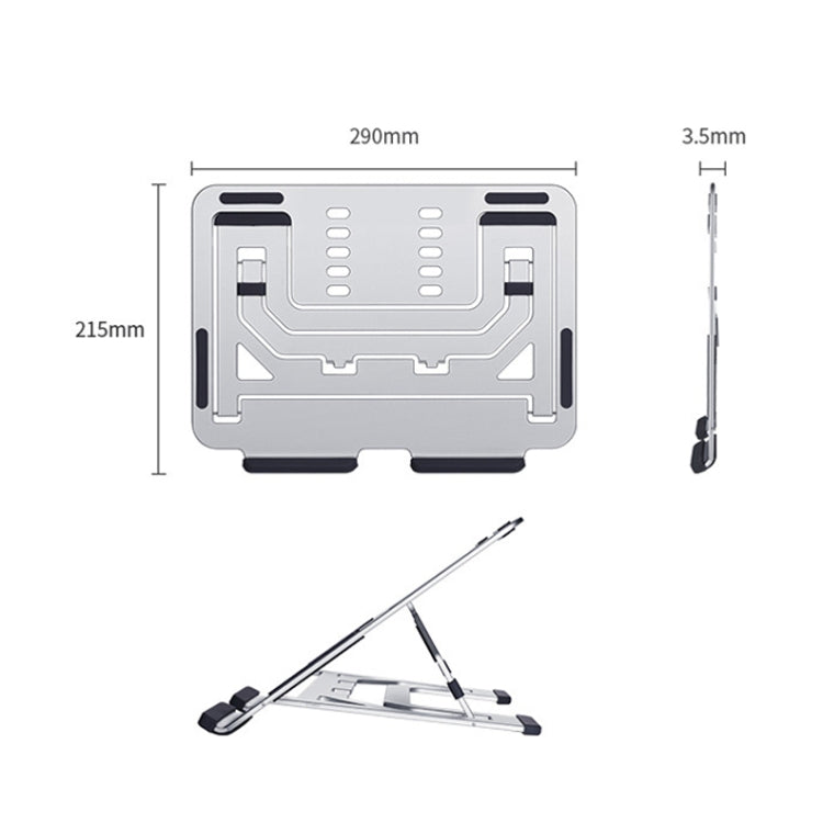 Lisslune | LH-T610 Aluminum Alloy Laptop Stand Foldable Lift Desktop Cooling Stand (Elegant Silver)
