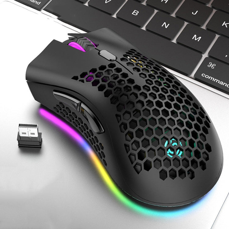 Lisslune | K-Snake BM600 1600 DPI 7-Button Hollow Lightweight Wireless Charging RGB Color Gaming Mouse (Wireless BM600 Black)