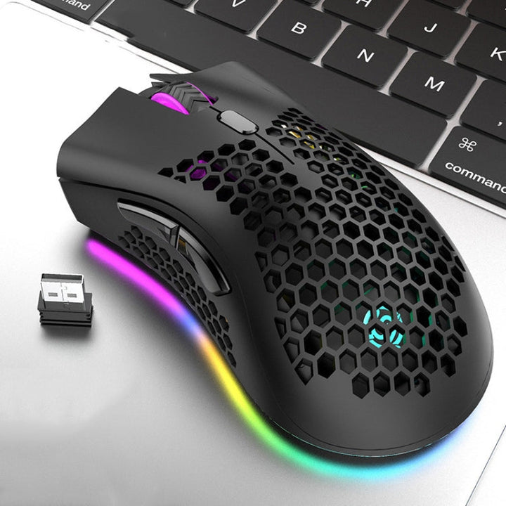 Lisslune | K-Snake BM600 1600 DPI 7-Button Hollow Lightweight Wireless Charging RGB Color Gaming Mouse (Wireless BM600 Black)