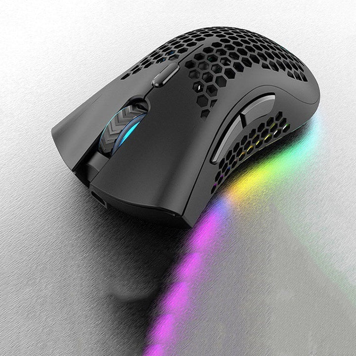 Lisslune | K-Snake BM600 1600 DPI 7-Button Hollow Lightweight Wireless Charging RGB Color Gaming Mouse (Wireless BM600 Black)
