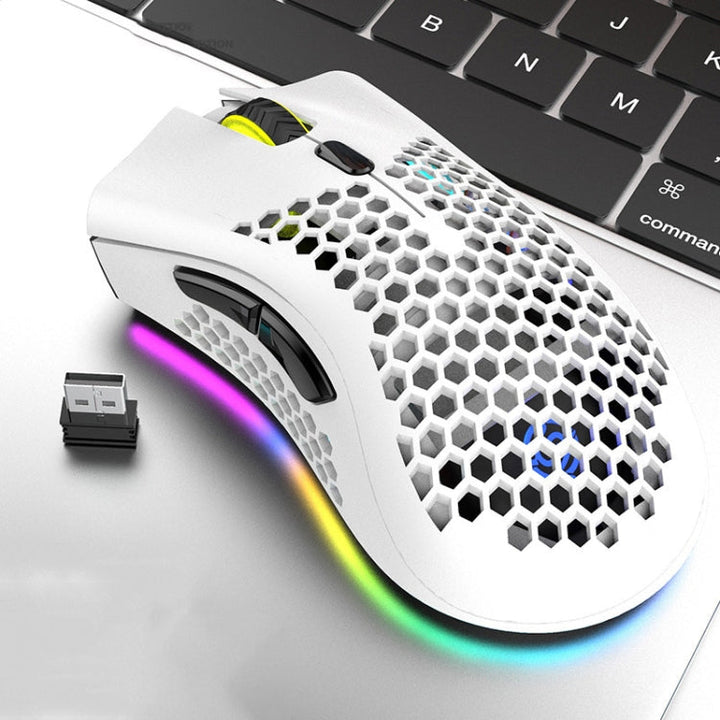 Lisslune | K-Snake BM600 1600 DPI 7-Button Hollow Lightweight Wireless Charging RGB Color Gaming Mouse (Wireless BM600 White)