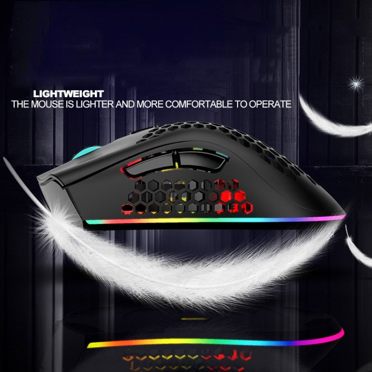Lisslune | K-Snake BM600 1600 DPI 7-Button Hollow Lightweight Wireless Charging RGB Color Gaming Mouse (Wireless BM600 Black)