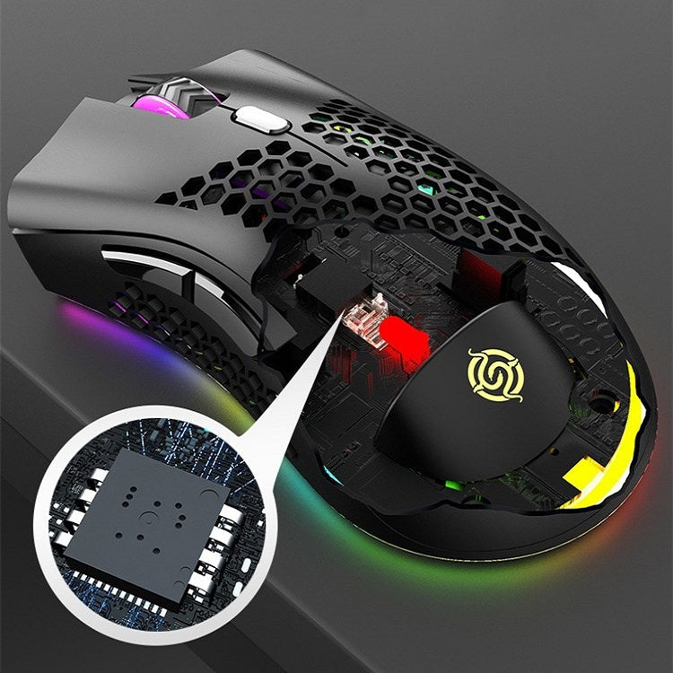 Lisslune | K-Snake BM600 1600 DPI 7-Button Hollow Lightweight Wireless Charging RGB Color Gaming Mouse (Wireless BM600 White)