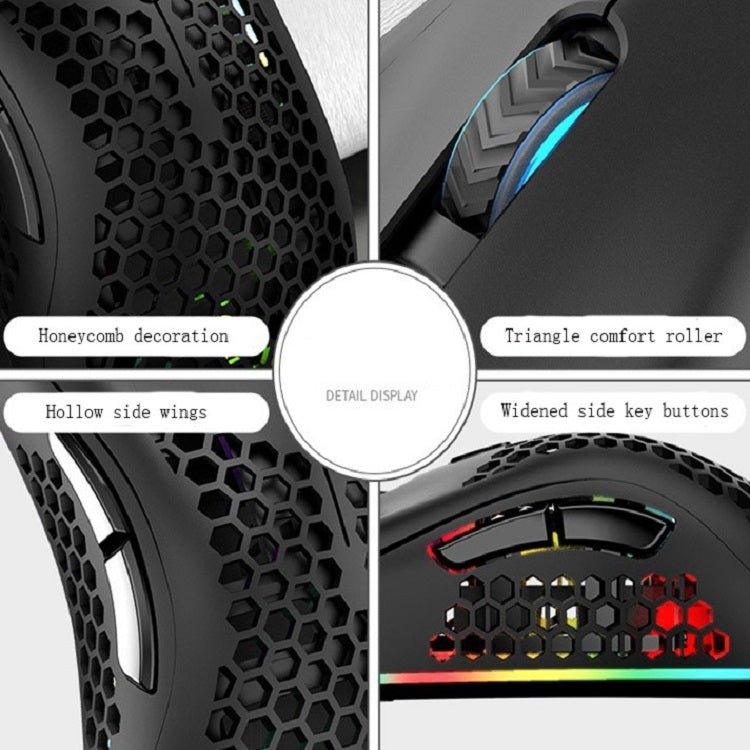 Lisslune | K-Snake BM600 1600 DPI 7-Button Hollow Lightweight Wireless Charging RGB Color Gaming Mouse (Wireless BM600 Black)