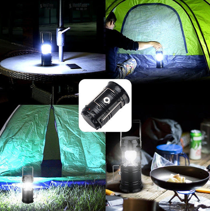 Lisslune | LED Tent Light Solar Rechargeable Camping Lamp Expandable Multifunctional Lantern, Supports USB Output, EU Plug (Blue)