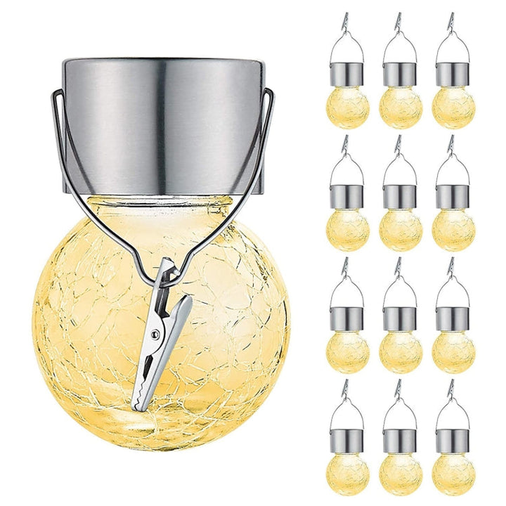Lisslune | 12 PCS Snap Ball Solar Chandelier Outdoor Garden Courtyard Holiday Decorative Light with Clip (Warm White Light)