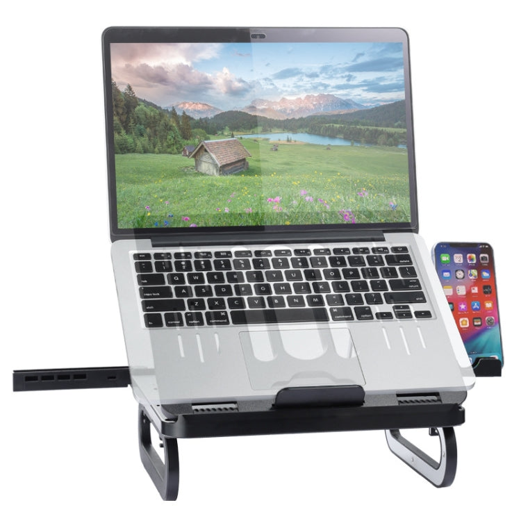 Lisslune | A23 Foldable Laptop Stand with 10-Speed Setting Computer Cooling Lift Stand, Color: Removable Accessories 3.0HUB (Black)