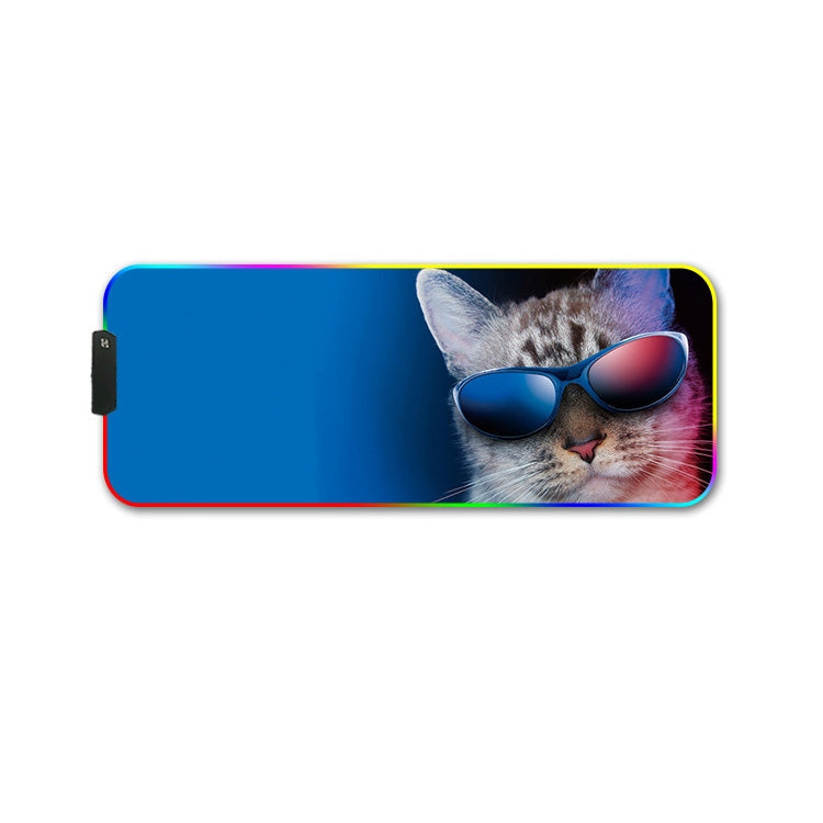 Lisslune | 300x800x4mm F-01 Rubber Thermal Transfer RGB Illuminated Anti-Slip Mouse Pad (Glasses Cat)