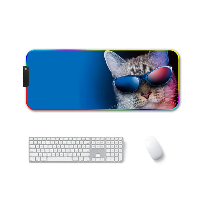 Lisslune | 400x900x4mm F-01 Rubber Thermotransfer RGB Illuminated Non-Slip Mousepad (Glasses Cat)