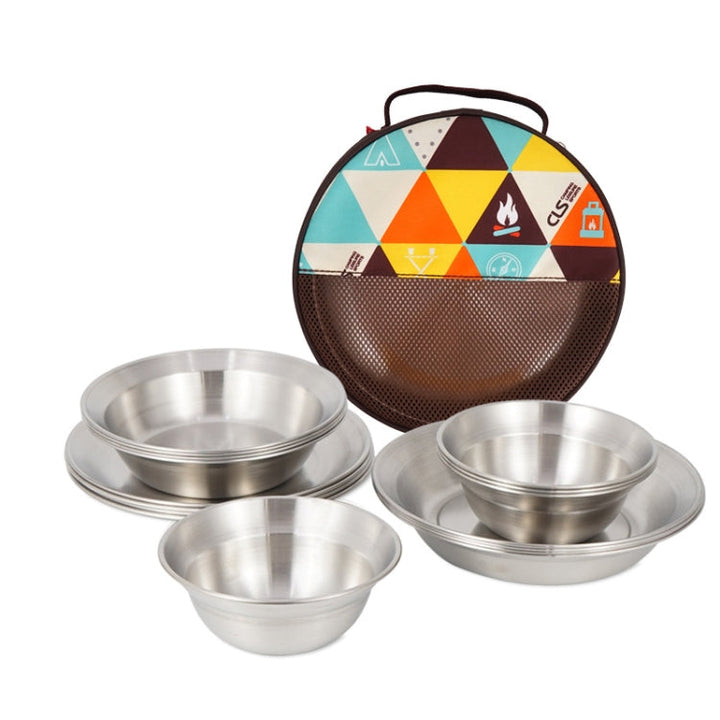 Lisslune | 16 PCS / Set CLS Outdoor Stainless Steel Tableware Portable Camping Dinner Bowl Plate Set