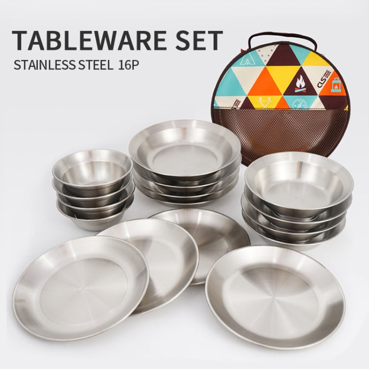 Lisslune | 16 PCS / Set CLS Outdoor Stainless Steel Tableware Portable Camping Dinner Bowl Plate Set