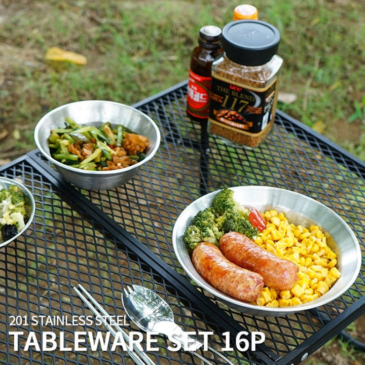 Lisslune | 16 PCS / Set CLS Outdoor Stainless Steel Tableware Portable Camping Dinner Bowl Plate Set