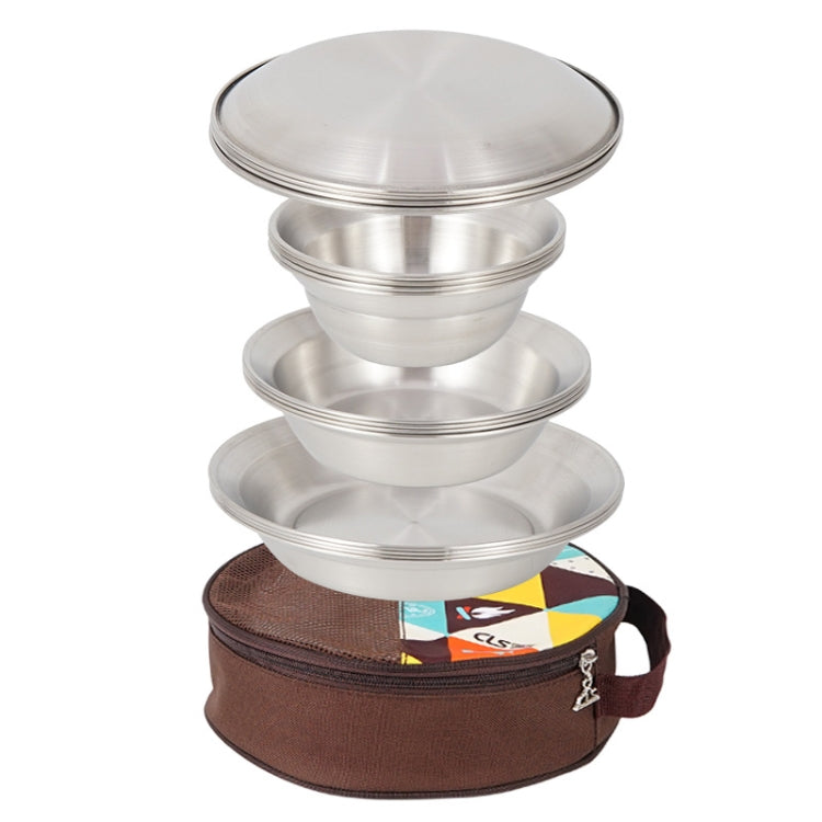 Lisslune | 16 PCS / Set CLS Outdoor Stainless Steel Tableware Portable Camping Dinner Bowl Plate Set