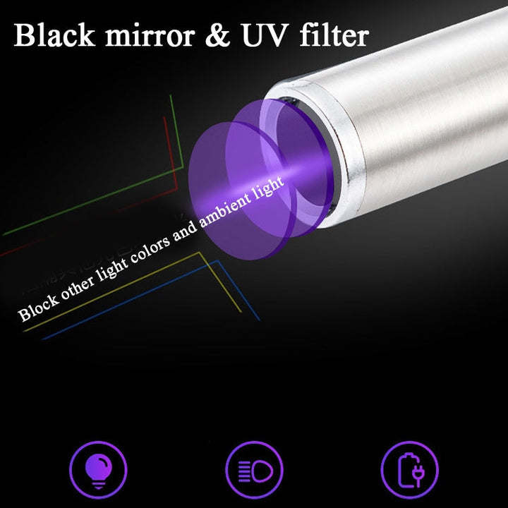Woods Lamp Cat Moss Detection Lamp Cat Urine Blackhead 365UV Black Mirror Ultraviolet Fluorescent Medium Money Detector Lamp (Silver)