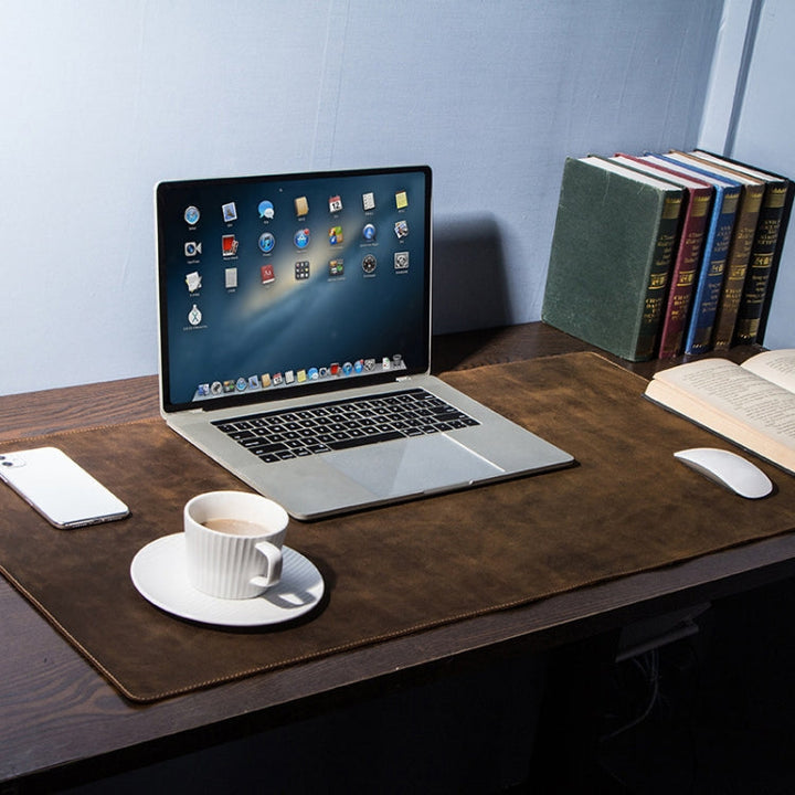 Lisslune | CF9011 Desk Pad Retro Crazy Horse Leather Notebook Computer Mouse Pad Oversized Non-Slip Desktop Computer Desk Leather Pad (Brown)
