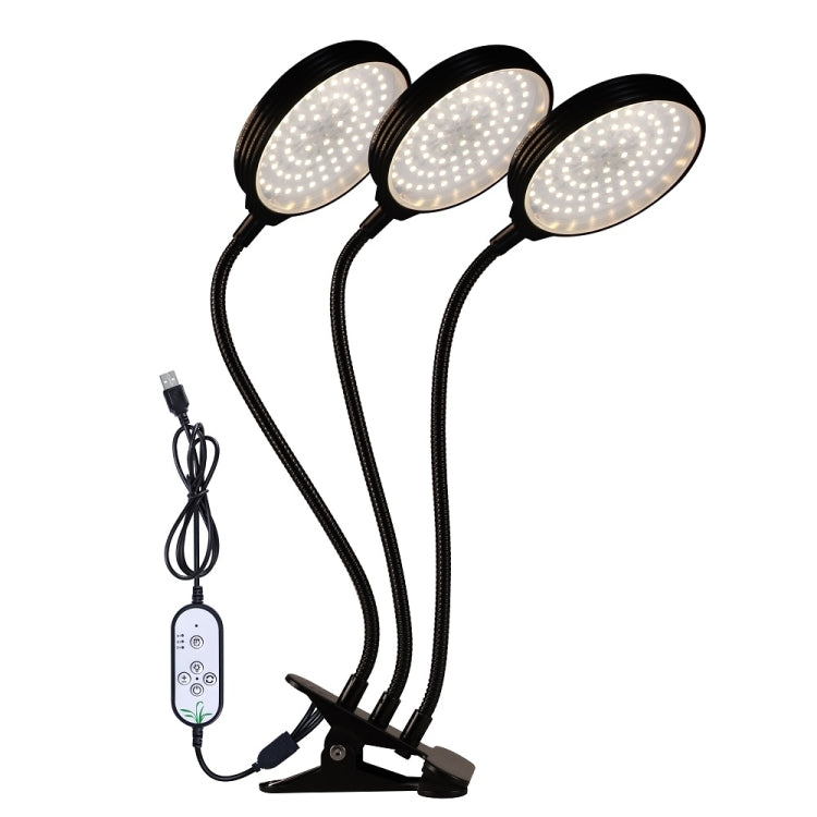 Lisslune | LED Plant Growth Lamp USB Remote Control Clip Waterproof Full Spectrum Natural White Seedling Plant Light, Power: 45W Three Heads