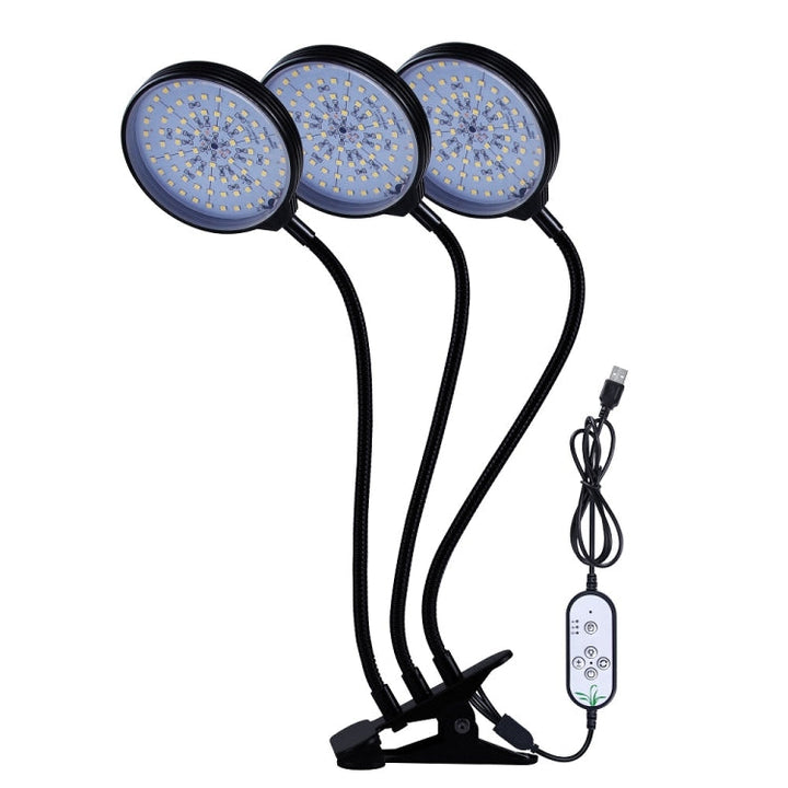 Lisslune | LED Plant Growth Lamp USB Remote Control Clip Waterproof Full Spectrum Natural White Seedling Plant Light, Power: 45W Three Heads