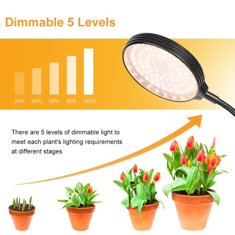 Lisslune | LED Plant Growth Lamp USB Remote Control Clip Waterproof Full Spectrum Natural White Seedling Plant Light, Power: 45W Three Heads