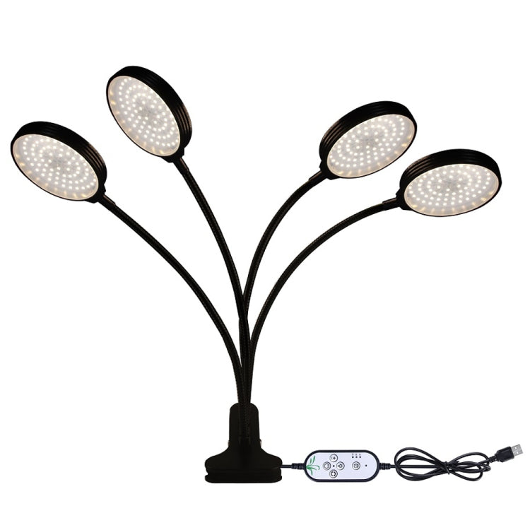 Lisslune | LED Plant Growth Lamps USB Remote Control Clip Waterproof Full Spectrum Natural White Seedling Plant Light, Power: 60W Four Head