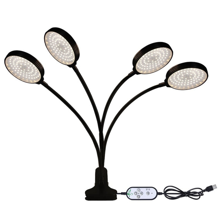 Lisslune | LED Plant Growth Lamps USB Remote Control Clip Waterproof Full Spectrum Natural White Seedling Plant Light, Power: 60W Four Head