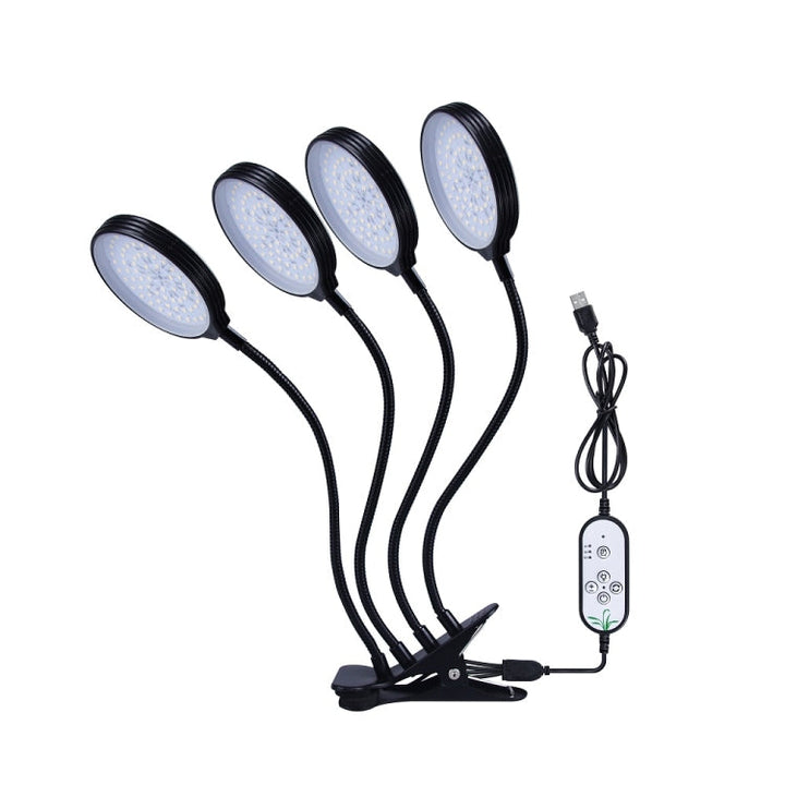 Lisslune | LED Plant Growth Lamps USB Remote Control Clip Waterproof Full Spectrum Natural White Seedling Plant Light, Power: 60W Four Head