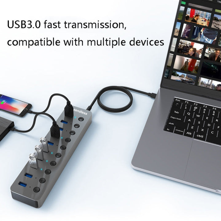 Lisslune | Blueendless USB-Splitter Aluminum alloy QC Fast charging expander, Number of ports: 10-Port (12V4A power)