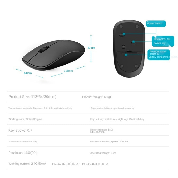 Lisslune | Rapoo M200G 1300 DPI 3 Button Silent Wireless Mouse (White)