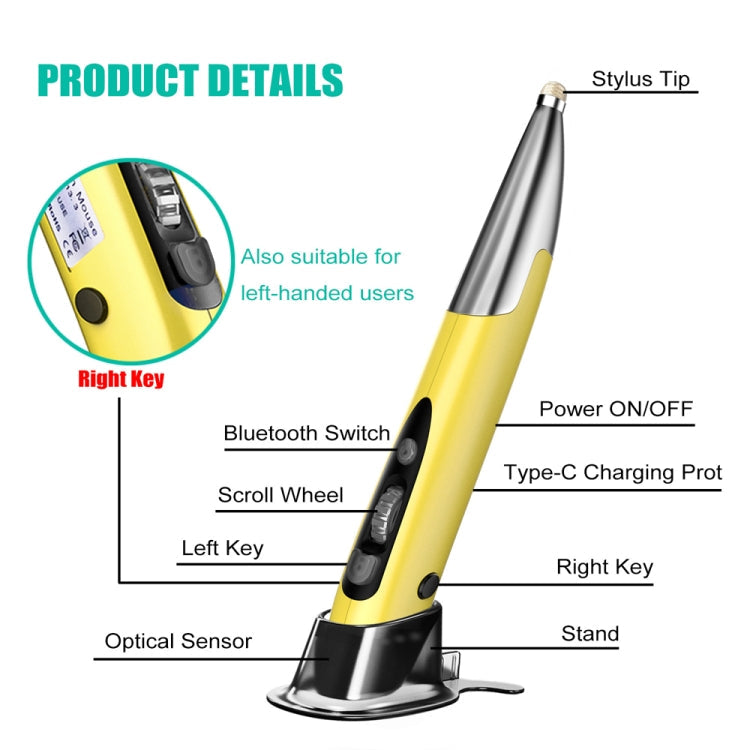 Lisslune | PR-A19 2.4GHz Wireless Charging Bluetooth Mouse Pen Type Glossy Quiet Mouse (Green)