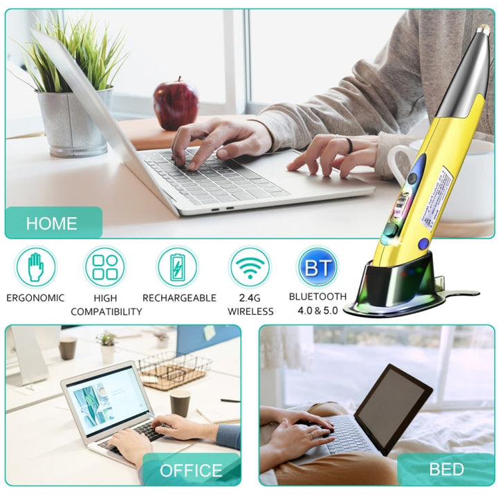 Lisslune | PR-A19 2.4GHz Wireless Charging Bluetooth Mouse Pen Type Glossy Silent Mouse (Yellow)