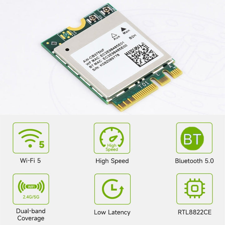 Lisslune | Waveshare 24780 AW-CB375NF 2.4G/5GHz Dual-Band WiFi 5 Wireless NIC, RTL8822CE-CG Core, Supports BLE