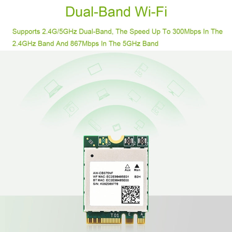 Lisslune | Waveshare 24780 AW-CB375NF 2.4G/5GHz Dual-Band WiFi 5 Wireless NIC, RTL8822CE-CG Core, Supports BLE