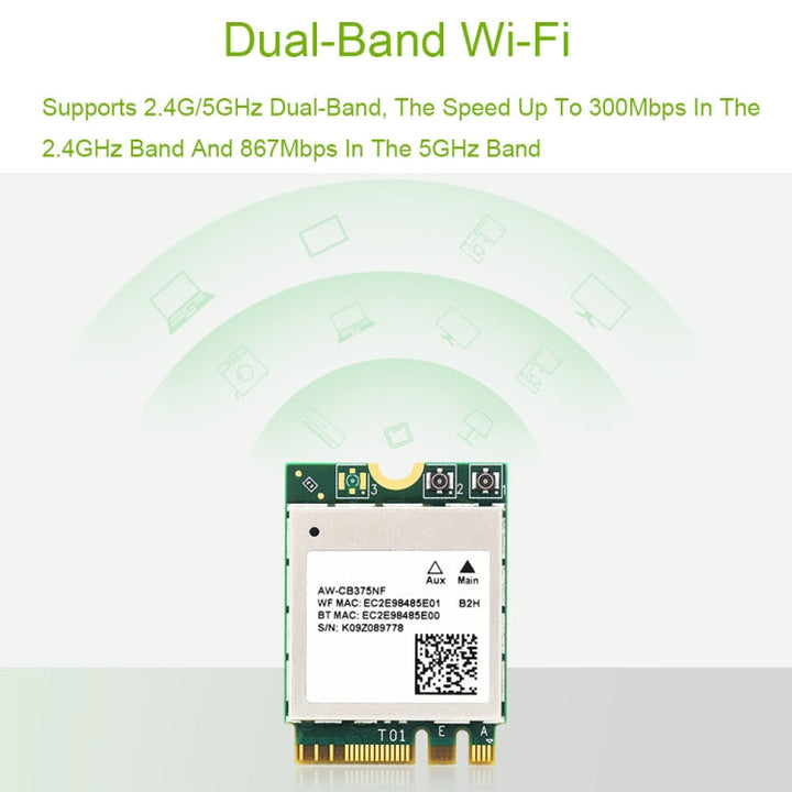 Lisslune | Waveshare 24780 AW-CB375NF 2.4G/5GHz Dual-Band WiFi 5 Wireless NIC, RTL8822CE-CG Core, Supports BLE