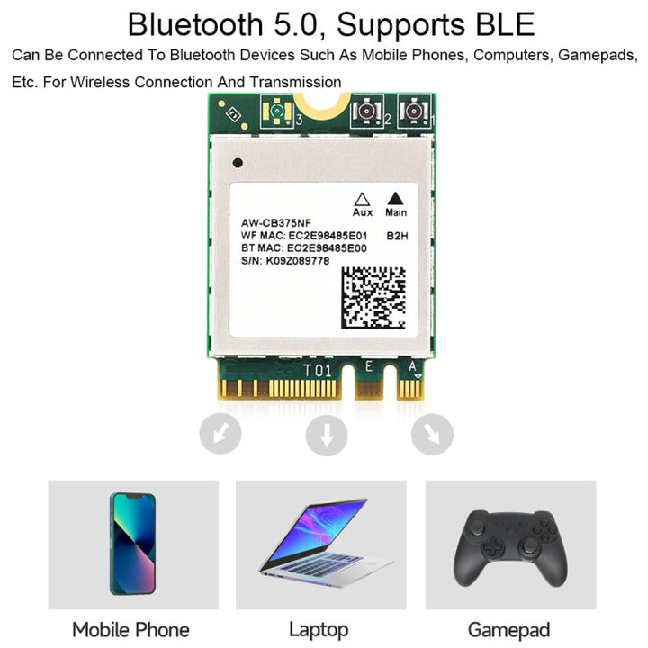 Lisslune | Waveshare 24780 AW-CB375NF 2.4G/5GHz Dual-Band WiFi 5 Wireless NIC, RTL8822CE-CG Core, Supports BLE