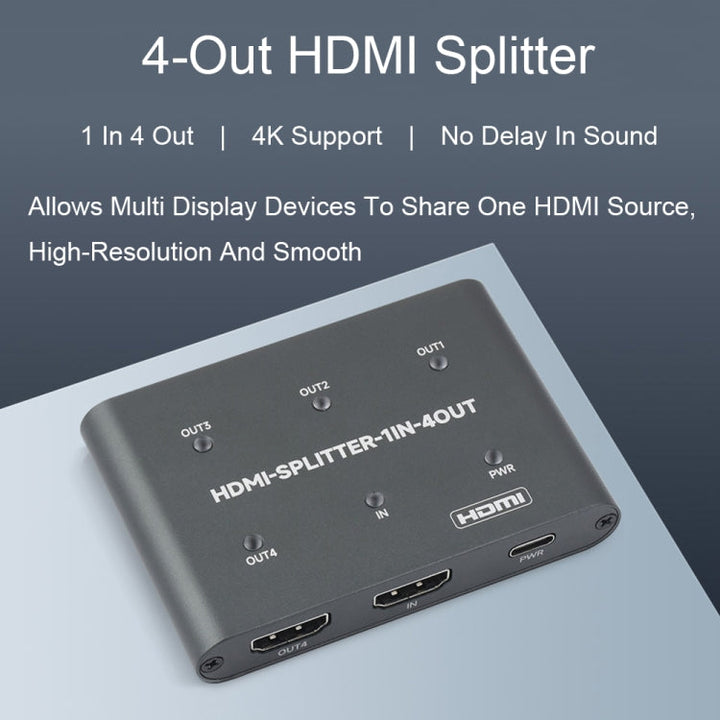 Lisslune | Waveshare 23738 4K HDMI Splitter, 1 In 4 Out, Share one HDMI source
