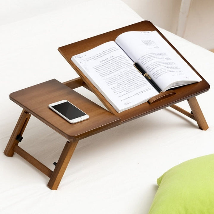 Lisslune | 741ZDDNZ Bed Usage Folding Height Adjustable Laptop Table Dorm Study Table, Specification: Classic Tea Color 64cm Thickness Bamboo