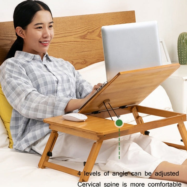 Lisslune | 741ZDDNZ Bed Usage Folding Height Adjustable Laptop Table Dorm Study Table, Specification: Classic Tea Color 64cm Thickness Bamboo