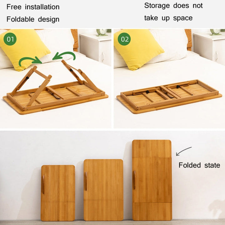 Lisslune | 741ZDDNZ Bed Use Foldable Height Adjustable Laptop Desk Dormitory Study Desk, Specification: Classic Tea Color 88cm Thick Bamboo