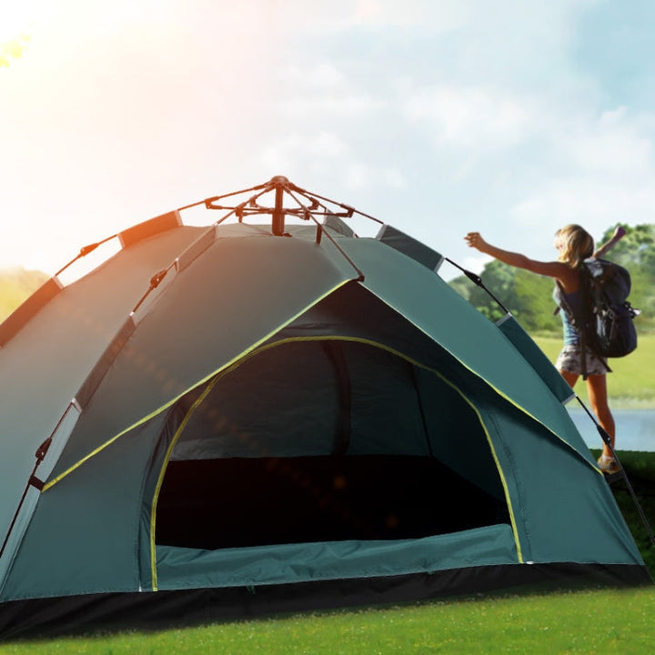 Lisslune | TC-014 Outdoor Beach Travel Camping Automatic Spring Multi-Person Tent For 3-4 Persons (Green+Mat)