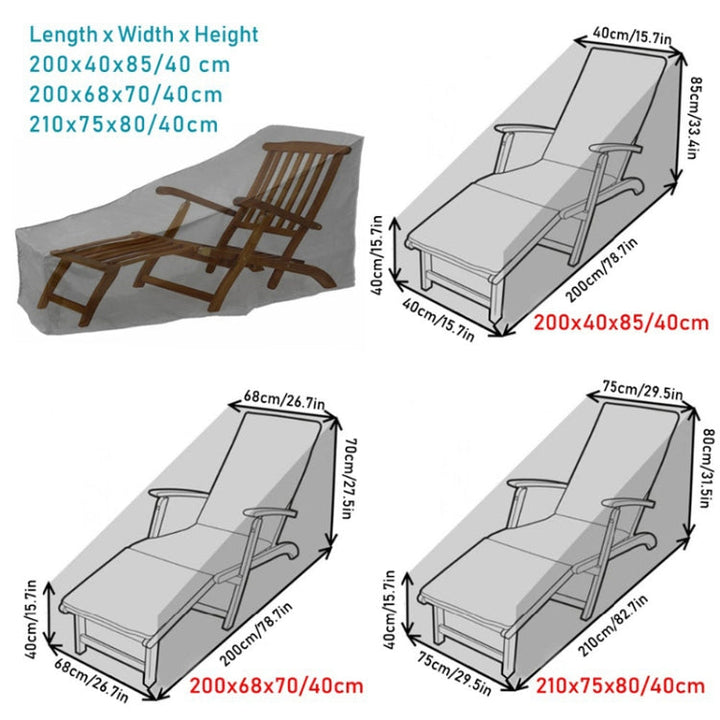Lisslune | Outdoor Beach Chair Dustproof and Waterproof Cover Rocking Chair Furniture Protective Cover, Size: 210x75x80cm (Black+Silver)