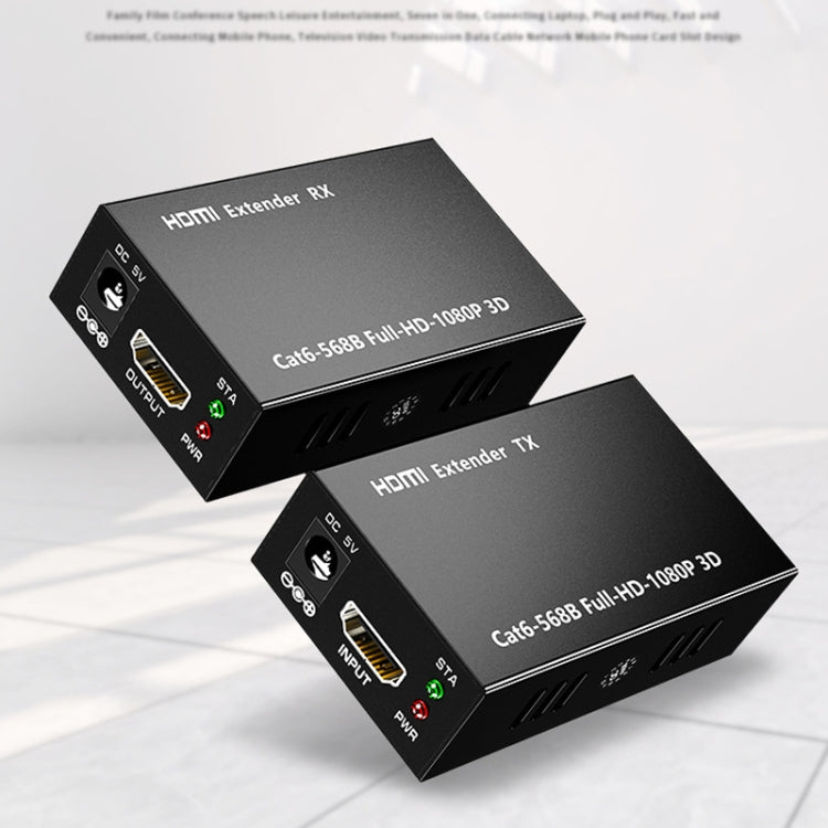 Lisslune | 1 Pair HW-YD60 HDMI Extender 1080P Signal Booster, Effective Range: 60m, EU Plug (Black)