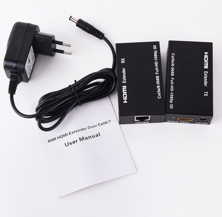 Lisslune | 1 Pair HW-YD60 HDMI Extender 1080P Signal Booster, Effective Range: 60m, EU Plug (Black)