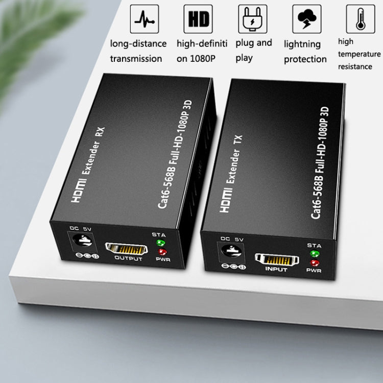 Lisslune | 1 Pair HW-YD60 HDMI Extender 1080P Signal Booster, Effective Range: 60m, EU Plug (Black)