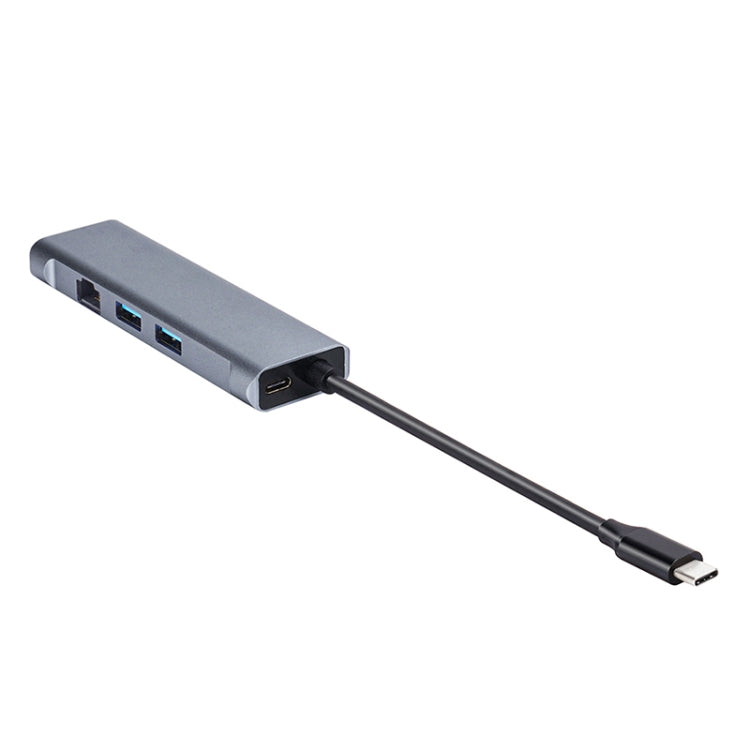Lisslune | T1901 Type-C Docking Station Multifunction Adapter HD Media Interface + RJ45 + USB3.0 X 2 + SD + TF Multifunction Hub (6 in 1 Silver Gray)