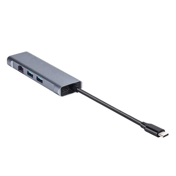 Lisslune | T1901 Type-C Docking Station Multifunction Adapter HD Media Interface + RJ45 + USB3.0 X 2 + SD + TF Multifunction Hub (6 in 1 Silver Gray)