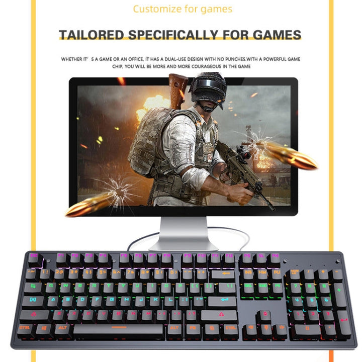 Lisslune | LEAVEN K880 104 Keys Gaming Green Switch Office Computer Wired Mechanical Keyboard, Cable Length: 1.6m (Black)