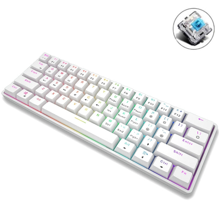 Lisslune | LEAVEN K28 61 Keys Gaming Office Computer RGB Wireless Bluetooth + Wired Dual Mode Mechanical Keyboard, Cable Length: 1.5m, Color: Green Switch (White)
